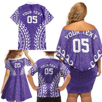 Custom Cook Islands Rarotonga Family Matching Off Shoulder Short Dress and Hawaiian Shirt Polynesian Tribal Tattoo LT05 - Polynesian Pride