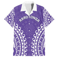 Custom Cook Islands Rarotonga Family Matching Off Shoulder Short Dress and Hawaiian Shirt Polynesian Tribal Tattoo LT05 Dad's Shirt - Short Sleeve Purple - Polynesian Pride