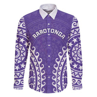 Custom Cook Islands Rarotonga Family Matching Puletasi and Hawaiian Shirt Polynesian Tribal Tattoo LT05 Dad's Shirt - Long Sleeve Purple - Polynesian Pride