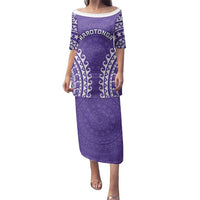 Custom Cook Islands Rarotonga Family Matching Puletasi and Hawaiian Shirt Polynesian Tribal Tattoo LT05 Mom's Dress Purple - Polynesian Pride