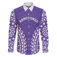 Custom Cook Islands Rarotonga Family Matching Short Sleeve Bodycon Dress and Hawaiian Shirt Polynesian Tribal Tattoo LT05 Dad's Shirt - Long Sleeve Purple - Polynesian Pride
