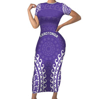 Custom Cook Islands Rarotonga Family Matching Short Sleeve Bodycon Dress and Hawaiian Shirt Polynesian Tribal Tattoo LT05 Mom's Dress Purple - Polynesian Pride