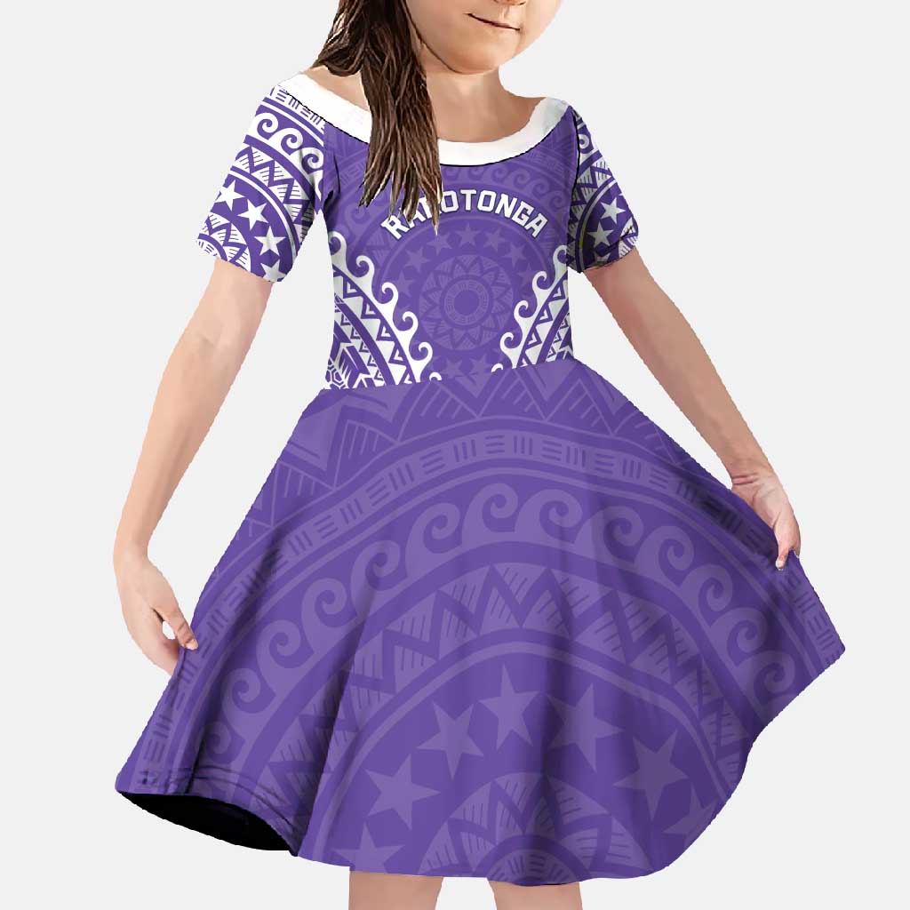 Custom Cook Islands Rarotonga Family Matching Summer Maxi Dress and Hawaiian Shirt Polynesian Tribal Tattoo LT05 Daughter's Dress Purple - Polynesian Pride