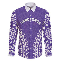 Custom Cook Islands Rarotonga Family Matching Summer Maxi Dress and Hawaiian Shirt Polynesian Tribal Tattoo LT05 Dad's Shirt - Long Sleeve Purple - Polynesian Pride