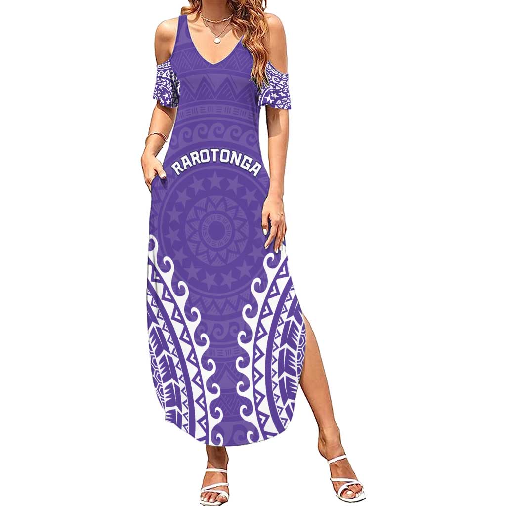 Custom Cook Islands Rarotonga Family Matching Summer Maxi Dress and Hawaiian Shirt Polynesian Tribal Tattoo LT05 Mom's Dress Purple - Polynesian Pride