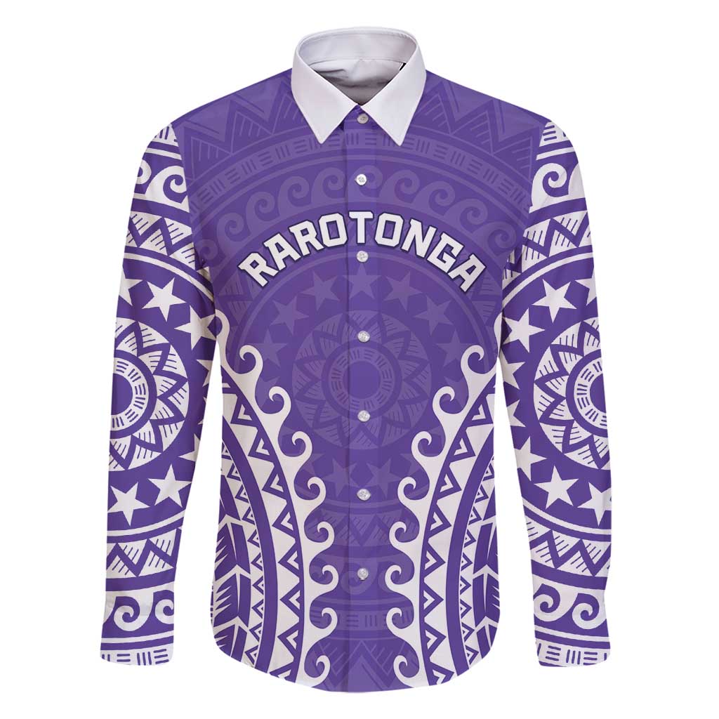 Custom Cook Islands Rarotonga Family Matching Tank Maxi Dress and Hawaiian Shirt Polynesian Tribal Tattoo LT05 Dad's Shirt - Long Sleeve Purple - Polynesian Pride