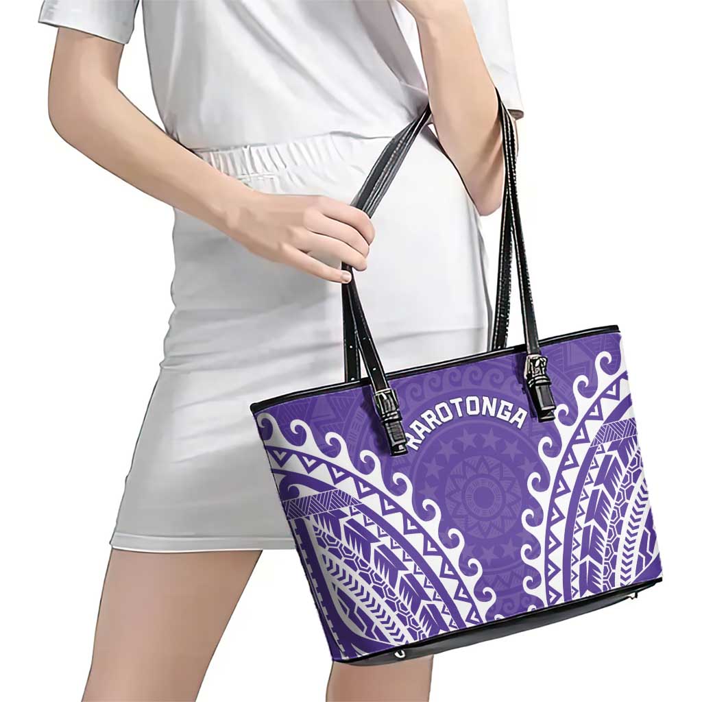 Custom Cook Islands Rarotonga Leather Tote Bag Polynesian Tribal Tattoo