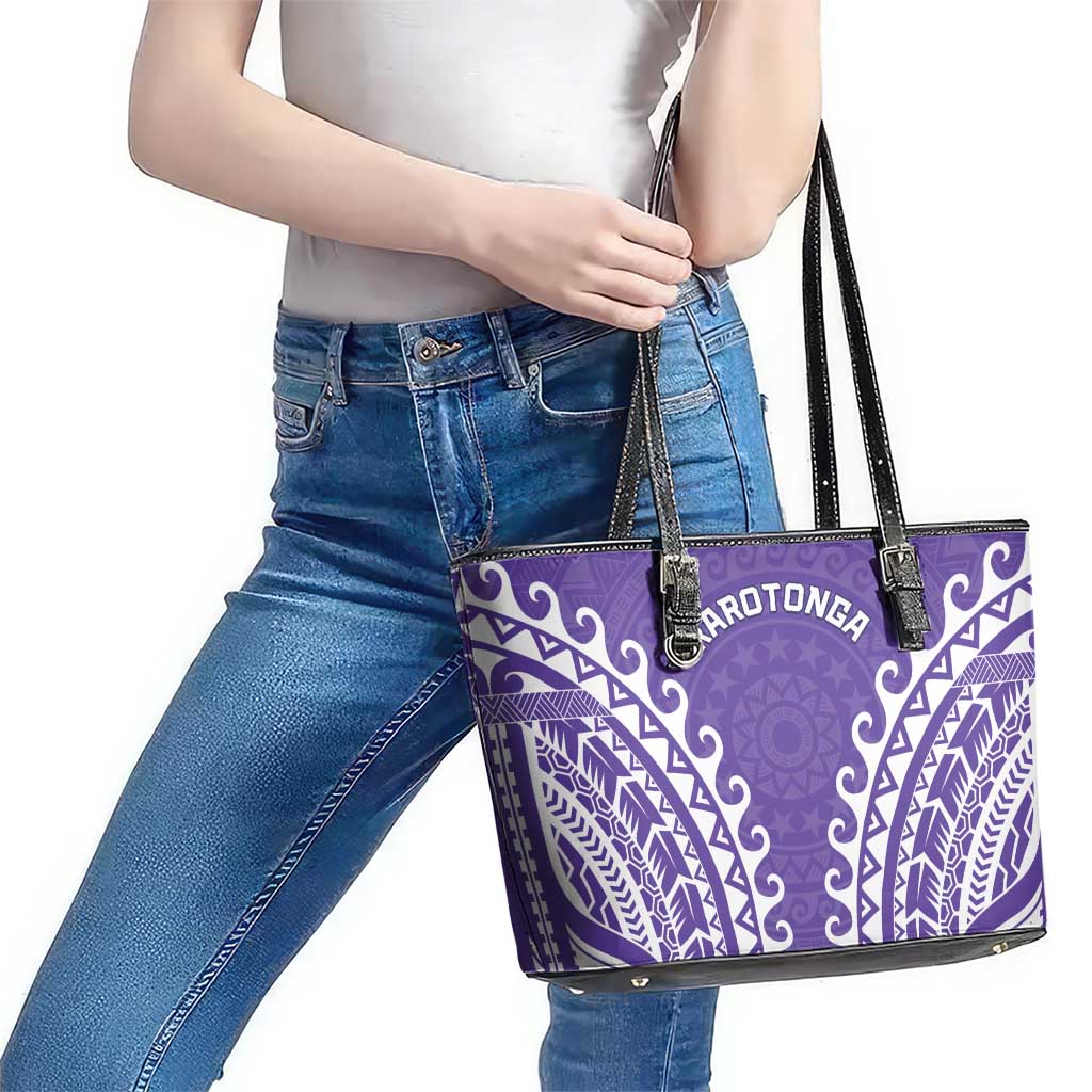 Custom Cook Islands Rarotonga Leather Tote Bag Polynesian Tribal Tattoo