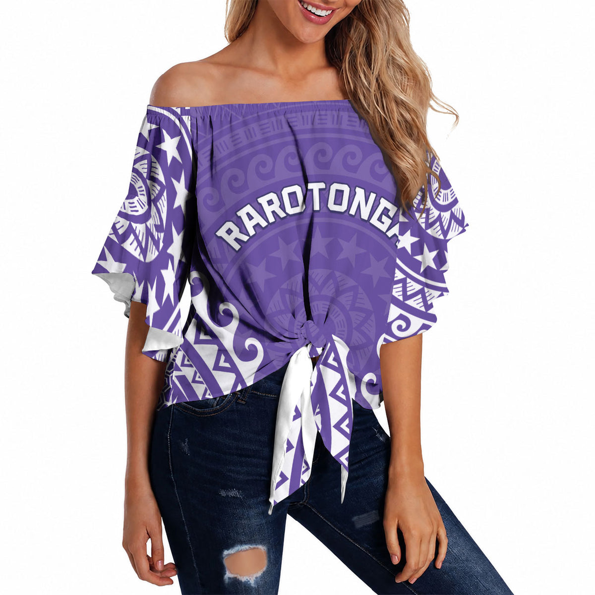 Custom Cook Islands Rarotonga Off Shoulder Wrap Waist Top Polynesian Tribal Tattoo LT05 - Polynesian Pride