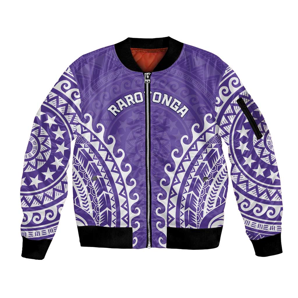 Custom Cook Islands Rarotonga Sleeve Zip Bomber Jacket Polynesian Tribal Tattoo LT05 Unisex Purple - Polynesian Pride