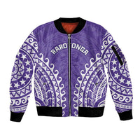 Custom Cook Islands Rarotonga Sleeve Zip Bomber Jacket Polynesian Tribal Tattoo LT05 Unisex Purple - Polynesian Pride