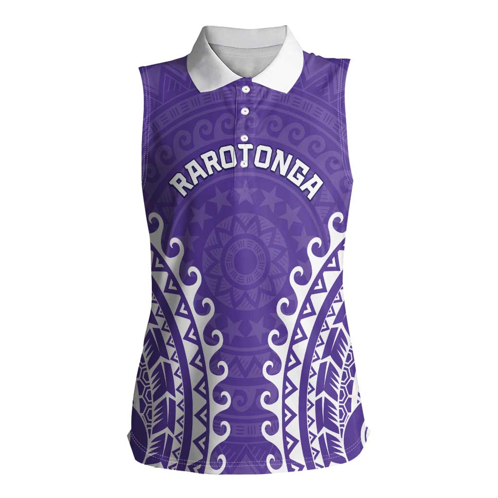 Custom Cook Islands Rarotonga Women Sleeveless Polo Shirt Polynesian Tribal Tattoo LT05 Female Purple - Polynesian Pride