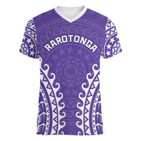 Custom Cook Islands Rarotonga Women V-Neck T-Shirt Polynesian Tribal Tattoo LT05 Female Purple - Polynesian Pride