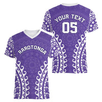 Custom Cook Islands Rarotonga Women V-Neck T-Shirt Polynesian Tribal Tattoo LT05 - Polynesian Pride