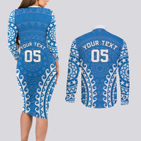 Custom Cook Islands Pukapuka Couples Matching Long Sleeve Bodycon Dress and Long Sleeve Button Shirt Polynesian Tribal Tattoo LT05 - Polynesian Pride