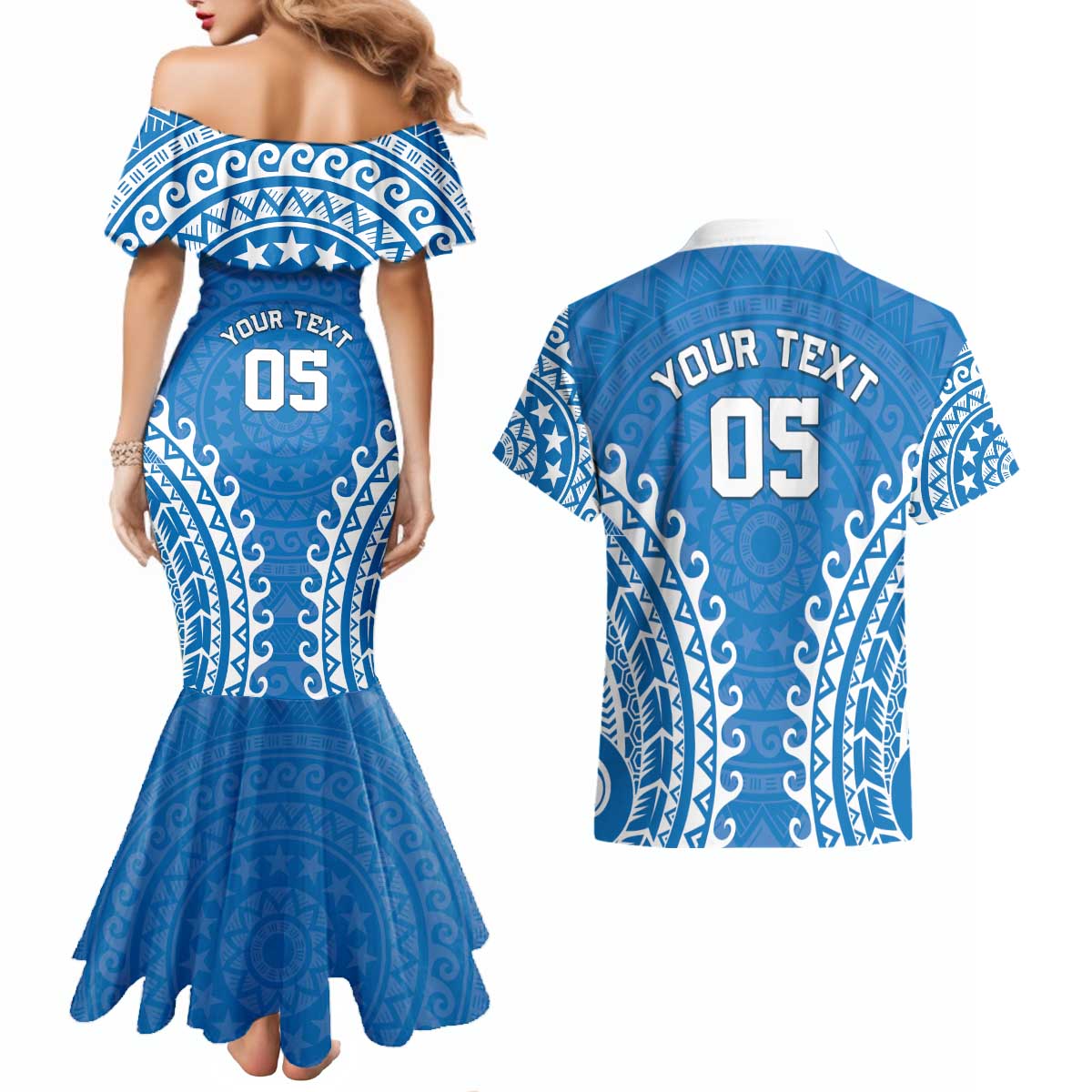 Custom Cook Islands Pukapuka Couples Matching Mermaid Dress and Hawaiian Shirt Polynesian Tribal Tattoo LT05 - Polynesian Pride