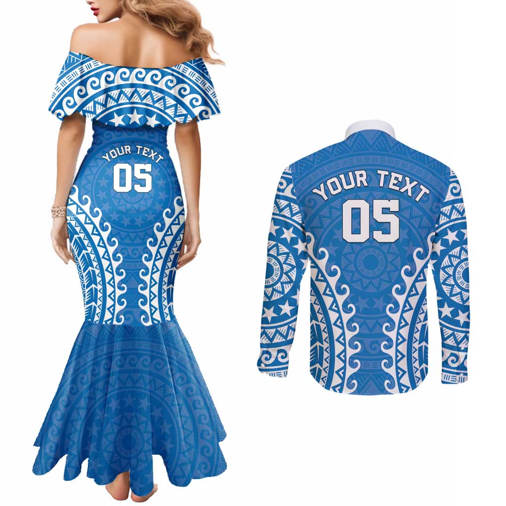 Custom Cook Islands Pukapuka Couples Matching Mermaid Dress and Long Sleeve Button Shirt Polynesian Tribal Tattoo LT05 - Polynesian Pride