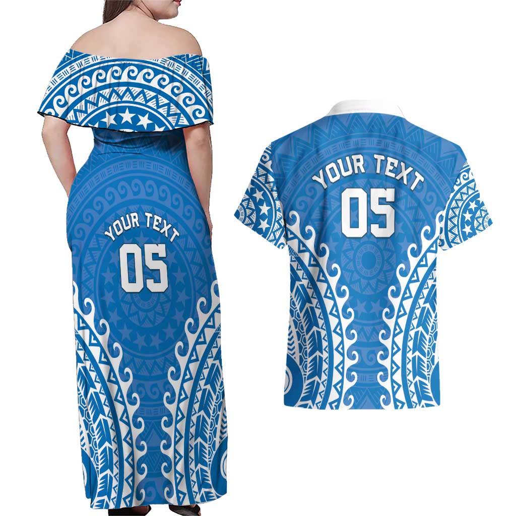 Custom Cook Islands Pukapuka Couples Matching Off Shoulder Maxi Dress and Hawaiian Shirt Polynesian Tribal Tattoo LT05 - Polynesian Pride
