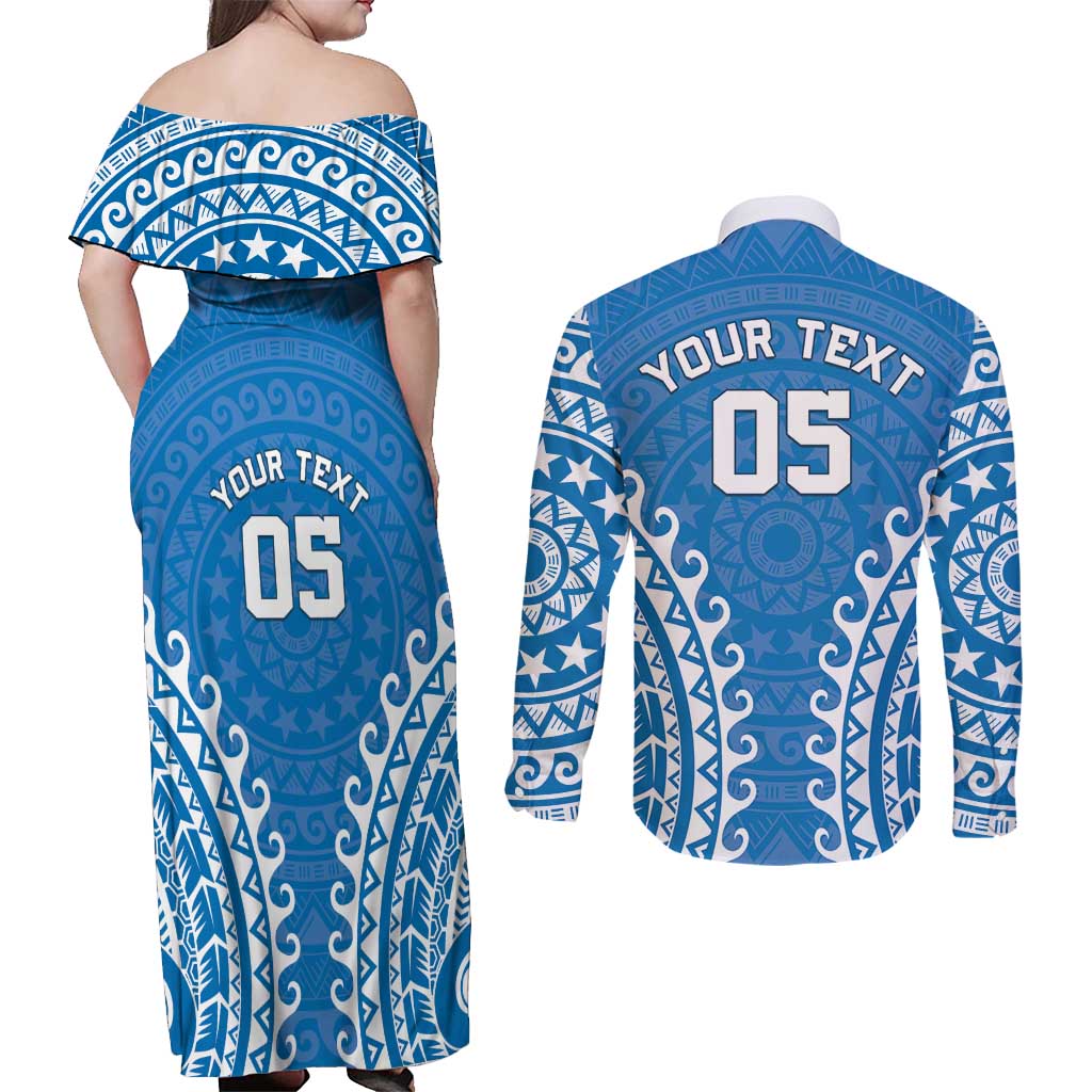 Custom Cook Islands Pukapuka Couples Matching Off Shoulder Maxi Dress and Long Sleeve Button Shirt Polynesian Tribal Tattoo LT05 - Polynesian Pride