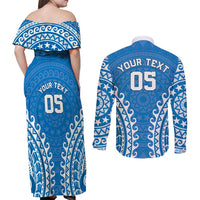 Custom Cook Islands Pukapuka Couples Matching Off Shoulder Maxi Dress and Long Sleeve Button Shirt Polynesian Tribal Tattoo LT05 - Polynesian Pride