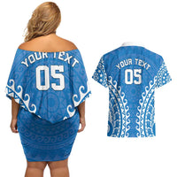 Custom Cook Islands Pukapuka Couples Matching Off Shoulder Short Dress and Hawaiian Shirt Polynesian Tribal Tattoo LT05 - Polynesian Pride
