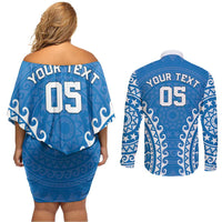 Custom Cook Islands Pukapuka Couples Matching Off Shoulder Short Dress and Long Sleeve Button Shirt Polynesian Tribal Tattoo LT05 - Polynesian Pride