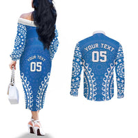 Custom Cook Islands Pukapuka Couples Matching Off The Shoulder Long Sleeve Dress and Long Sleeve Button Shirt Polynesian Tribal Tattoo LT05 - Polynesian Pride