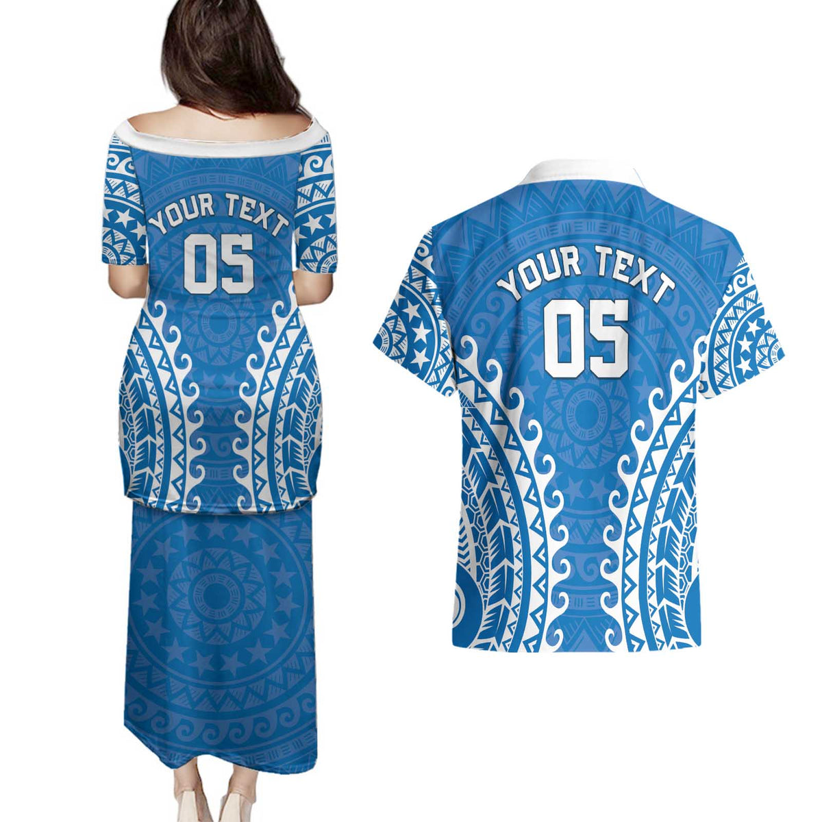 Custom Cook Islands Pukapuka Couples Matching Puletasi and Hawaiian Shirt Polynesian Tribal Tattoo LT05 - Polynesian Pride