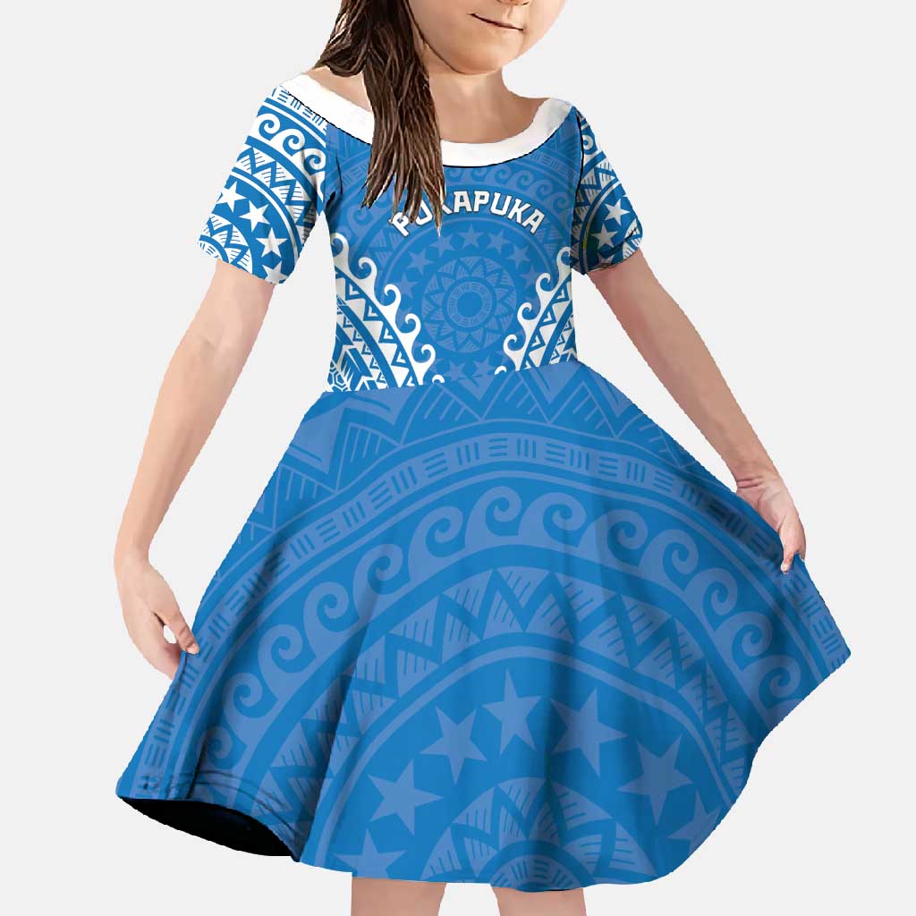 Custom Cook Islands Pukapuka Family Matching Mermaid Dress and Hawaiian Shirt Polynesian Tribal Tattoo LT05 Daughter's Dress Blue - Polynesian Pride
