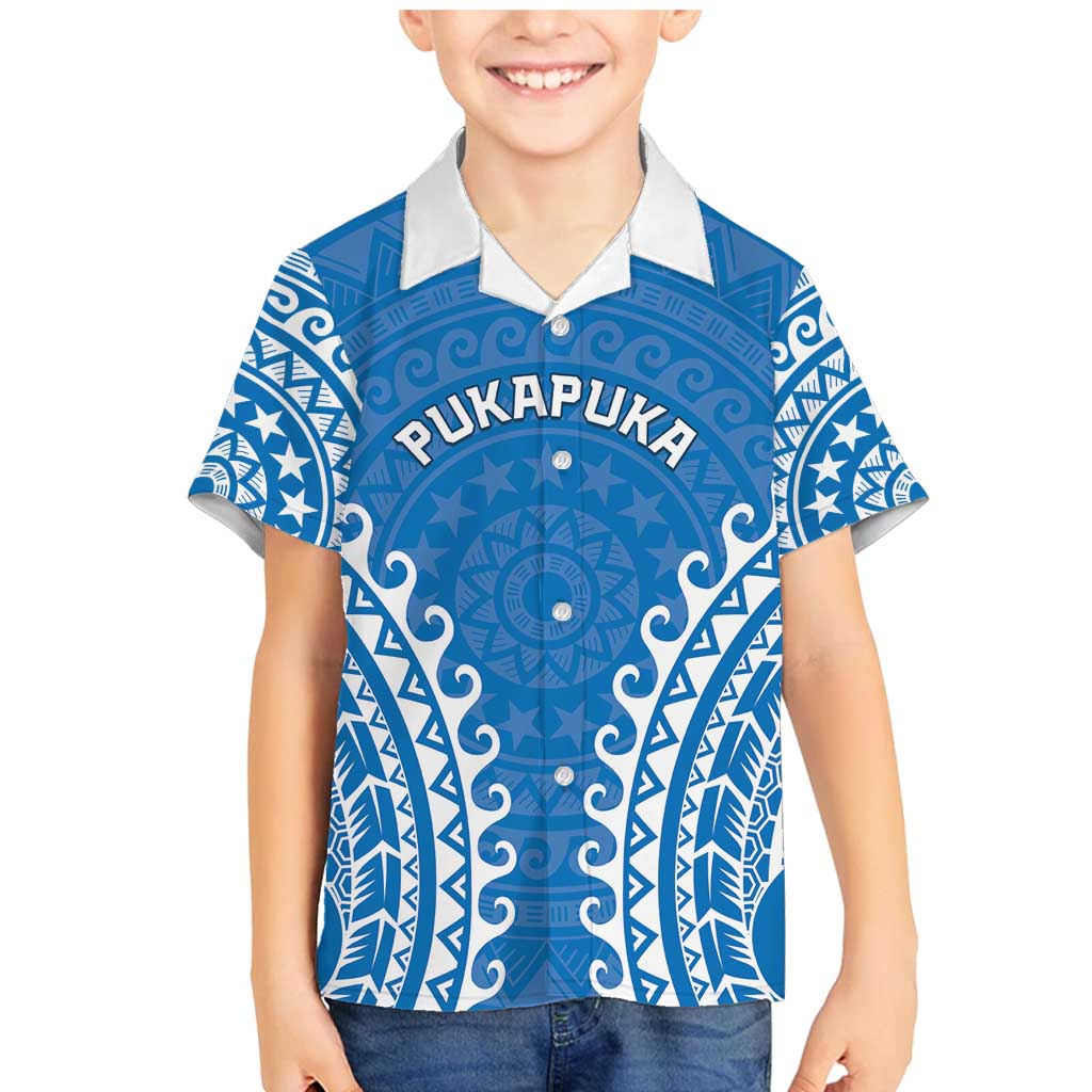 Custom Cook Islands Pukapuka Family Matching Mermaid Dress and Hawaiian Shirt Polynesian Tribal Tattoo LT05 Son's Shirt Blue - Polynesian Pride
