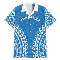 Custom Cook Islands Pukapuka Family Matching Puletasi and Hawaiian Shirt Polynesian Tribal Tattoo LT05 Dad's Shirt - Short Sleeve Blue - Polynesian Pride