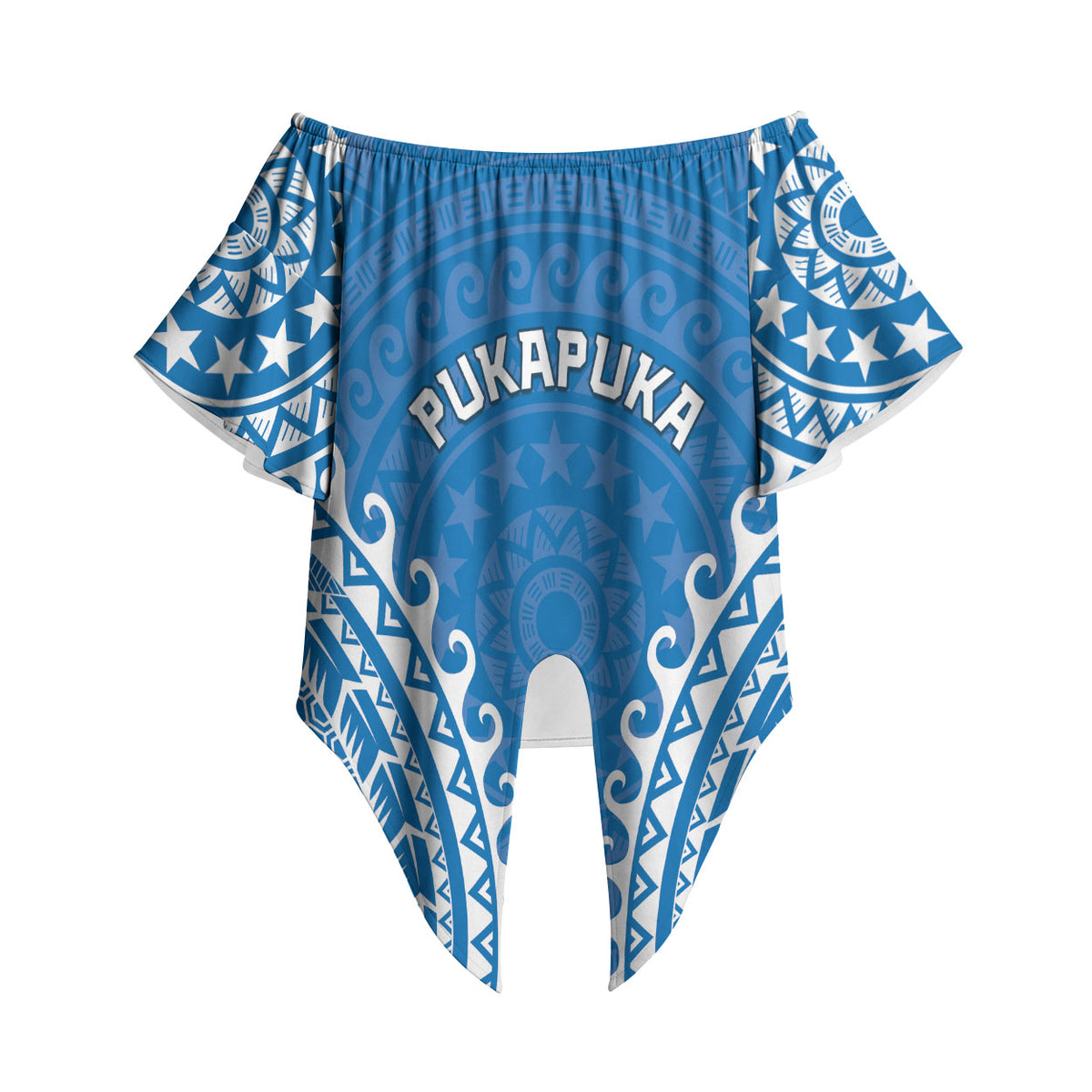 Custom Cook Islands Pukapuka Off Shoulder Wrap Waist Top Polynesian Tribal Tattoo LT05 Blue - Polynesian Pride