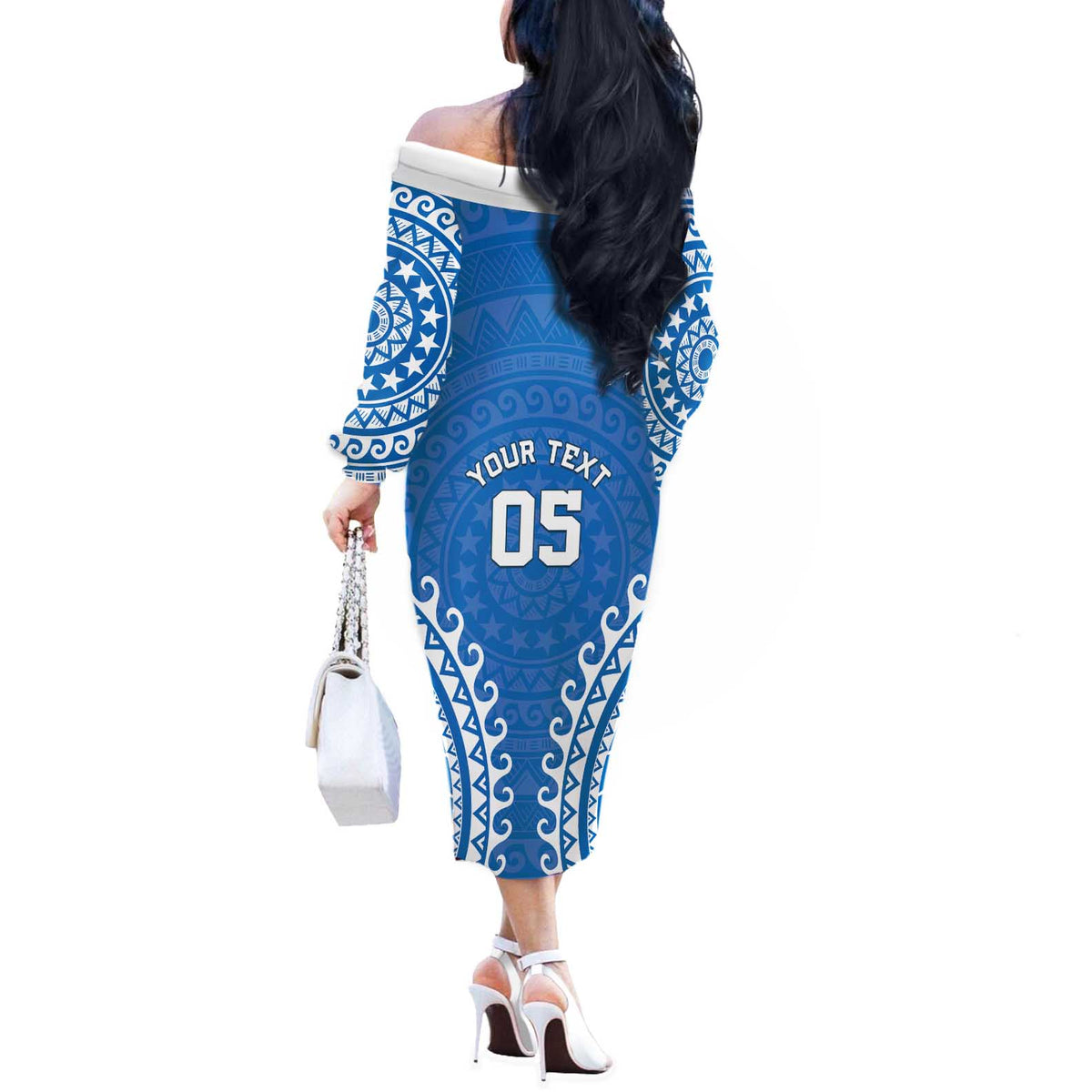 Custom Cook Islands Pukapuka Off The Shoulder Long Sleeve Dress Polynesian Tribal Tattoo