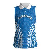 Custom Cook Islands Pukapuka Women Sleeveless Polo Shirt Polynesian Tribal Tattoo LT05 Female Blue - Polynesian Pride