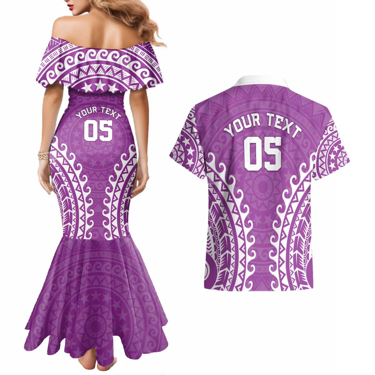 Custom Cook Islands Mangaia Couples Matching Mermaid Dress and Hawaiian Shirt Polynesian Tribal Tattoo