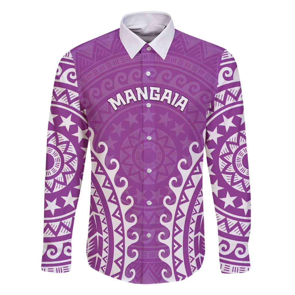 Custom Cook Islands Mangaia Family Matching Mermaid Dress and Hawaiian Shirt Polynesian Tribal Tattoo LT05 Dad's Shirt - Long Sleeve Pink - Polynesian Pride