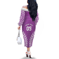 Custom Cook Islands Mangaia Family Matching Off The Shoulder Long Sleeve Dress and Hawaiian Shirt Polynesian Tribal Tattoo