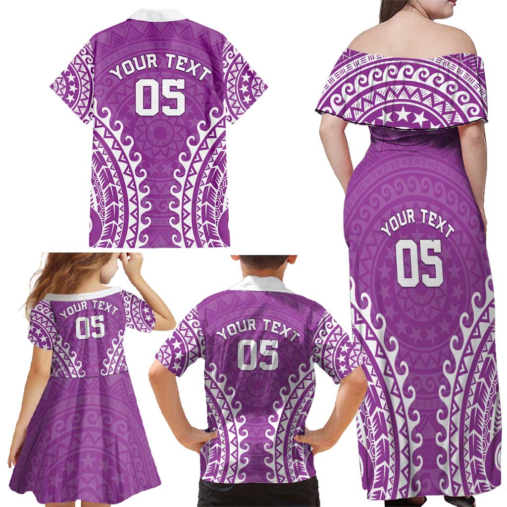 Custom Cook Islands Mangaia Family Matching Off Shoulder Maxi Dress and Hawaiian Shirt Polynesian Tribal Tattoo LT05 - Polynesian Pride