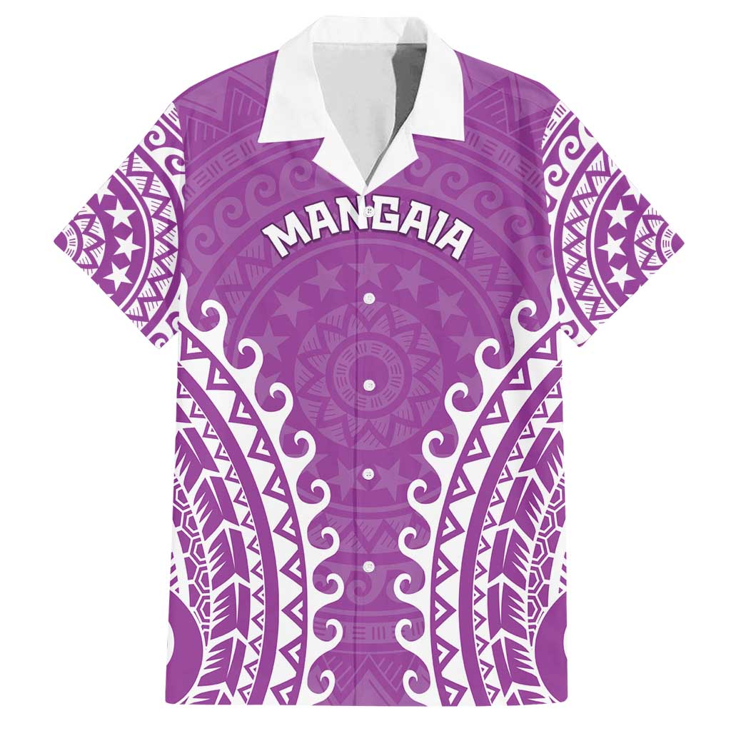 Custom Cook Islands Mangaia Family Matching Off Shoulder Maxi Dress and Hawaiian Shirt Polynesian Tribal Tattoo LT05 Dad's Shirt - Short Sleeve Pink - Polynesian Pride