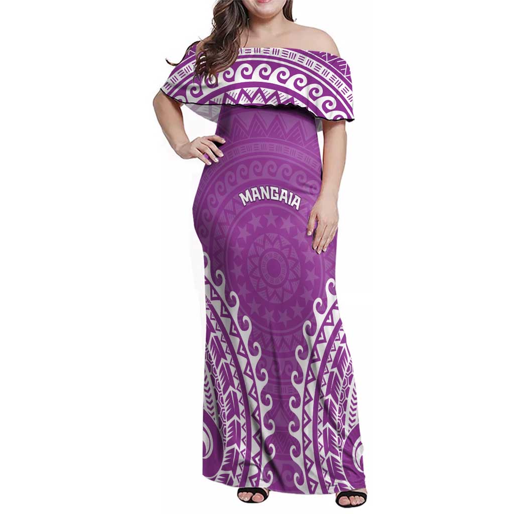 Custom Cook Islands Mangaia Family Matching Off Shoulder Maxi Dress and Hawaiian Shirt Polynesian Tribal Tattoo LT05 Mom's Dress Pink - Polynesian Pride