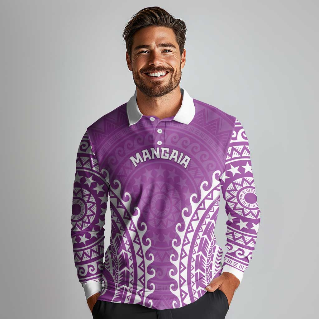 Custom Cook Islands Mangaia Long Sleeve Polo Shirt Polynesian Tribal Tattoo