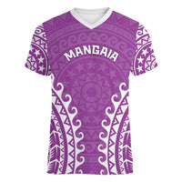 Custom Cook Islands Mangaia Women V-Neck T-Shirt Polynesian Tribal Tattoo LT05 Female Pink - Polynesian Pride