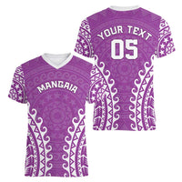Custom Cook Islands Mangaia Women V-Neck T-Shirt Polynesian Tribal Tattoo LT05 - Polynesian Pride