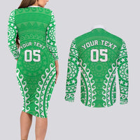 Custom Cook Islands Mitiaro Couples Matching Long Sleeve Bodycon Dress and Long Sleeve Button Shirt Polynesian Tribal Tattoo LT05 - Polynesian Pride