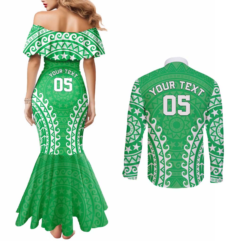 Custom Cook Islands Mitiaro Couples Matching Mermaid Dress and Long Sleeve Button Shirt Polynesian Tribal Tattoo LT05 - Polynesian Pride