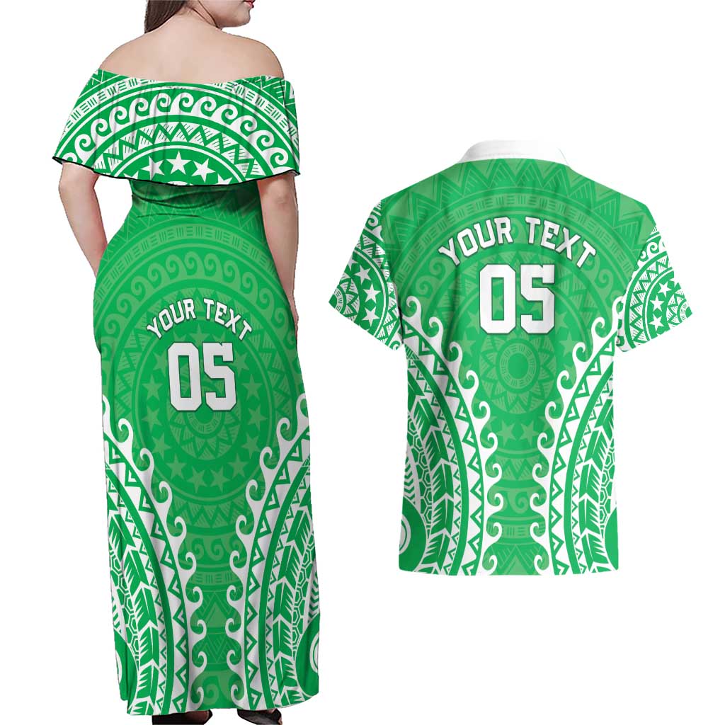 Custom Cook Islands Mitiaro Couples Matching Off Shoulder Maxi Dress and Hawaiian Shirt Polynesian Tribal Tattoo LT05 - Polynesian Pride