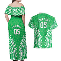 Custom Cook Islands Mitiaro Couples Matching Off Shoulder Maxi Dress and Hawaiian Shirt Polynesian Tribal Tattoo LT05 - Polynesian Pride