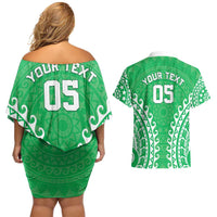 Custom Cook Islands Mitiaro Couples Matching Off Shoulder Short Dress and Hawaiian Shirt Polynesian Tribal Tattoo LT05 - Polynesian Pride
