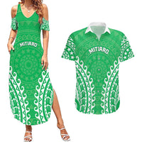 Custom Cook Islands Mitiaro Couples Matching Summer Maxi Dress and Hawaiian Shirt Polynesian Tribal Tattoo LT05 Green - Polynesian Pride