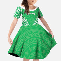 Custom Cook Islands Mitiaro Family Matching Long Sleeve Bodycon Dress and Hawaiian Shirt Polynesian Tribal Tattoo LT05 Daughter's Dress Green - Polynesian Pride
